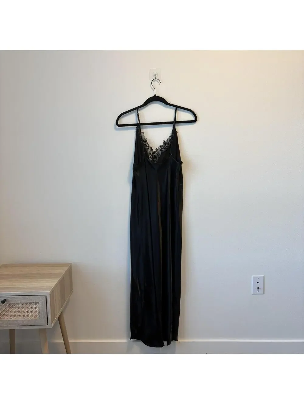 Vintage Frederick’s of Hollywood Size L Black Satin Maxi Wedding Night Lingerie